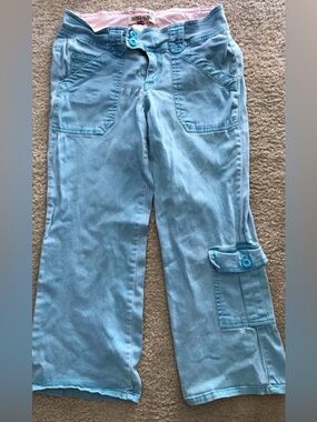 DOKI-GEKI Turquoise Vintage Y2K Stretch Cropped CARGO Pants Size Small